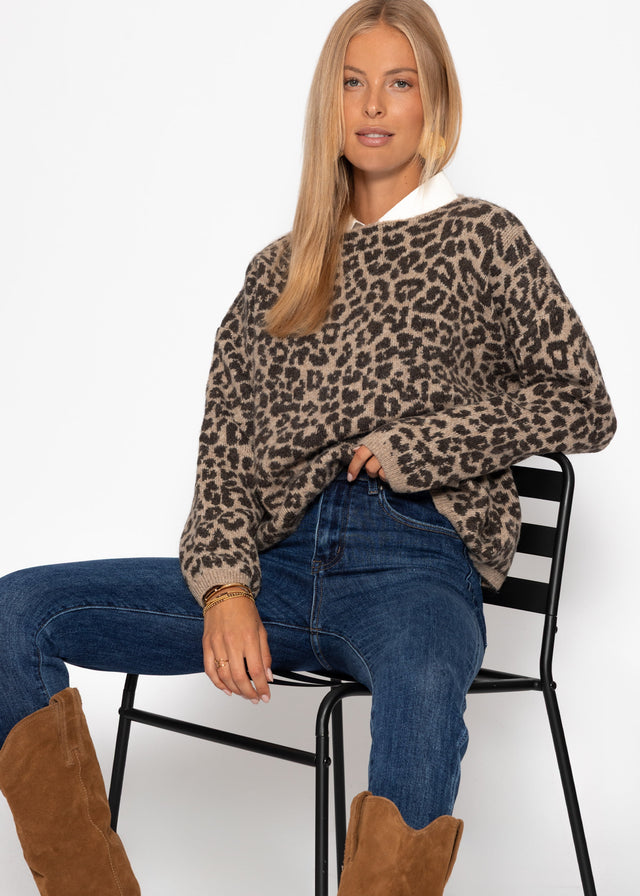 Pullover mit Leo-Muster - beige