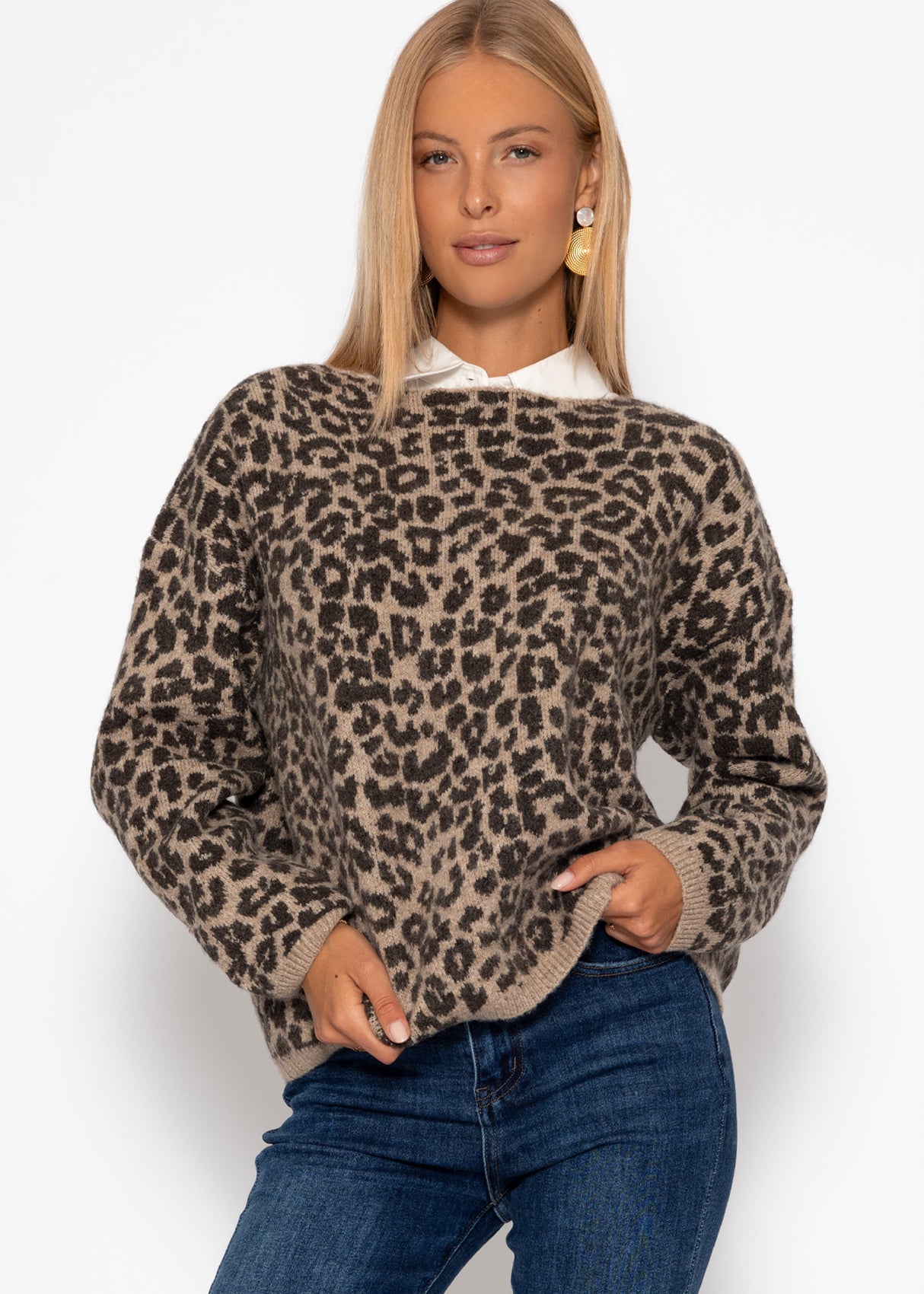 Pullover mit Leo-Muster - beige
