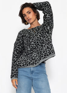 Pullover mit Leo-Muster - hellgrau