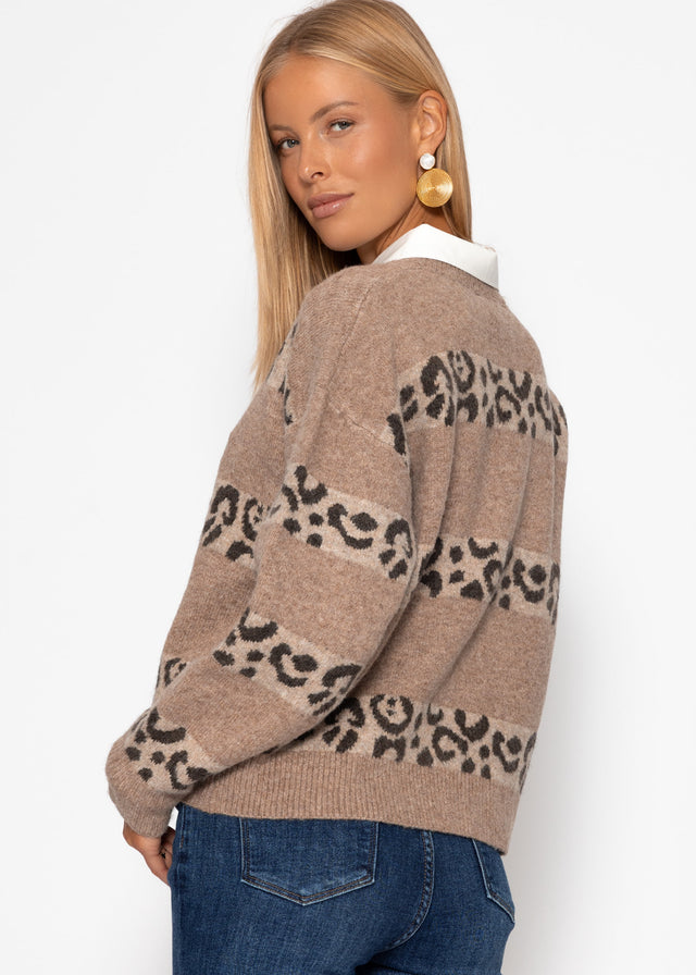 Pullover mit Leo-Streifen - taupe