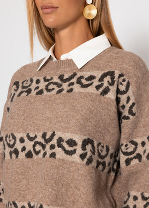 Pullover mit Leo-Streifen - taupe