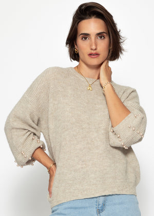Pullover mit Perlendetails - beige