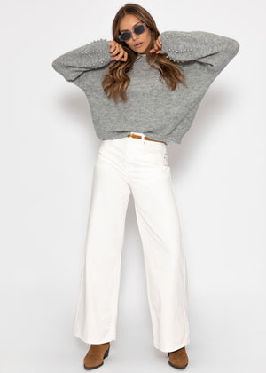 Pullover mit Perlendetails - grau