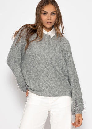 Pullover mit Perlendetails - grau