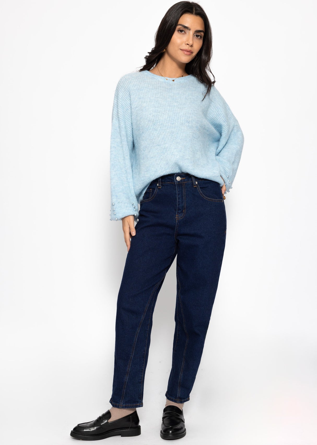 Pullover mit Perlendetails - hellblau