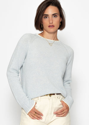Pullover mit Raglanärmeln und Kontrastdetails - hellblau
