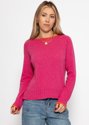 Pullover mit Raglanärmeln und Kontrastdetails - pink