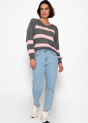 Sweater with pink stripes - grey