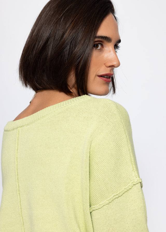 Oversized cotton jumper with back seam - sage green