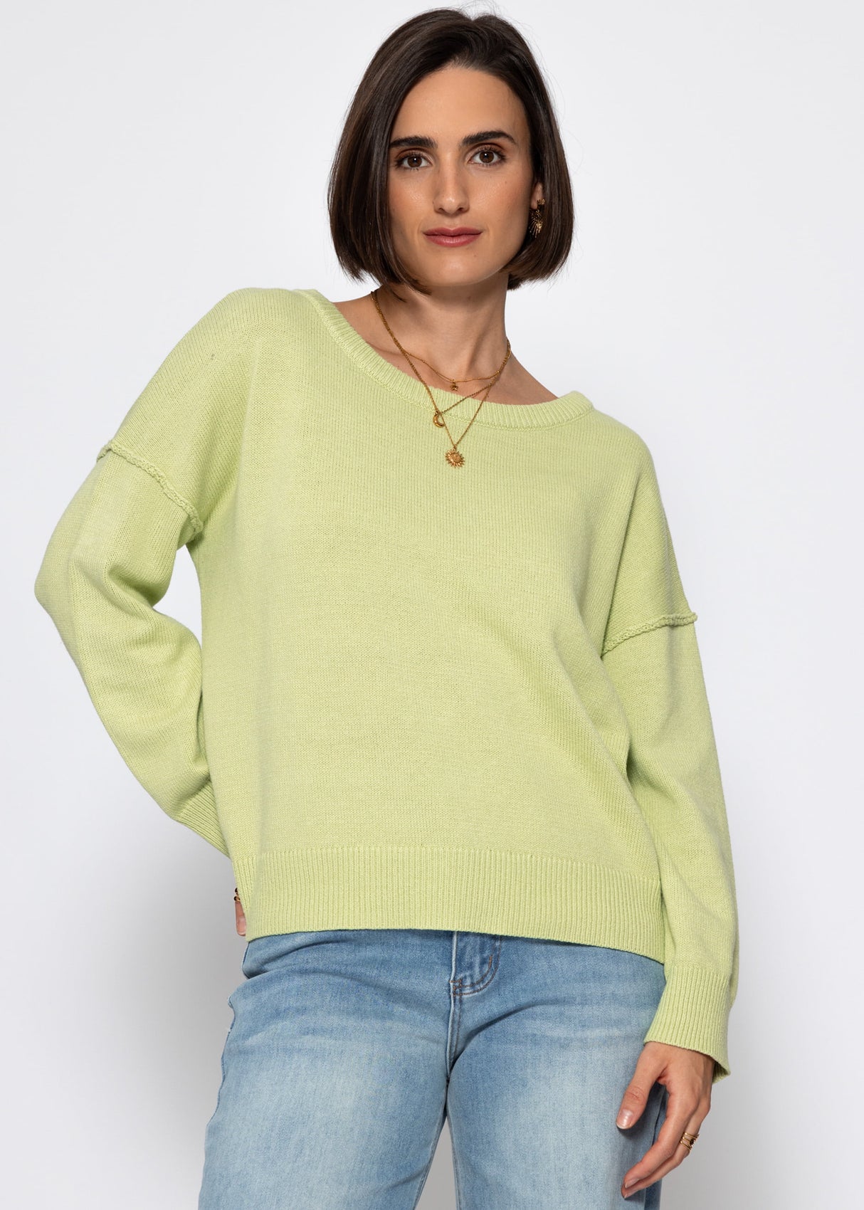Sweater with back seam - light green