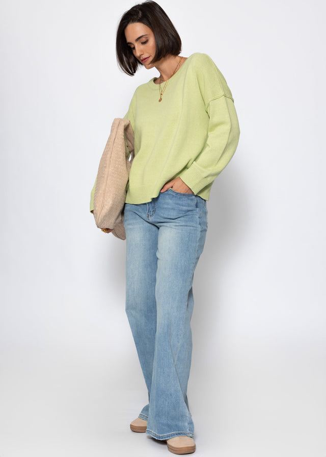 Oversized cotton jumper with back seam - sage green