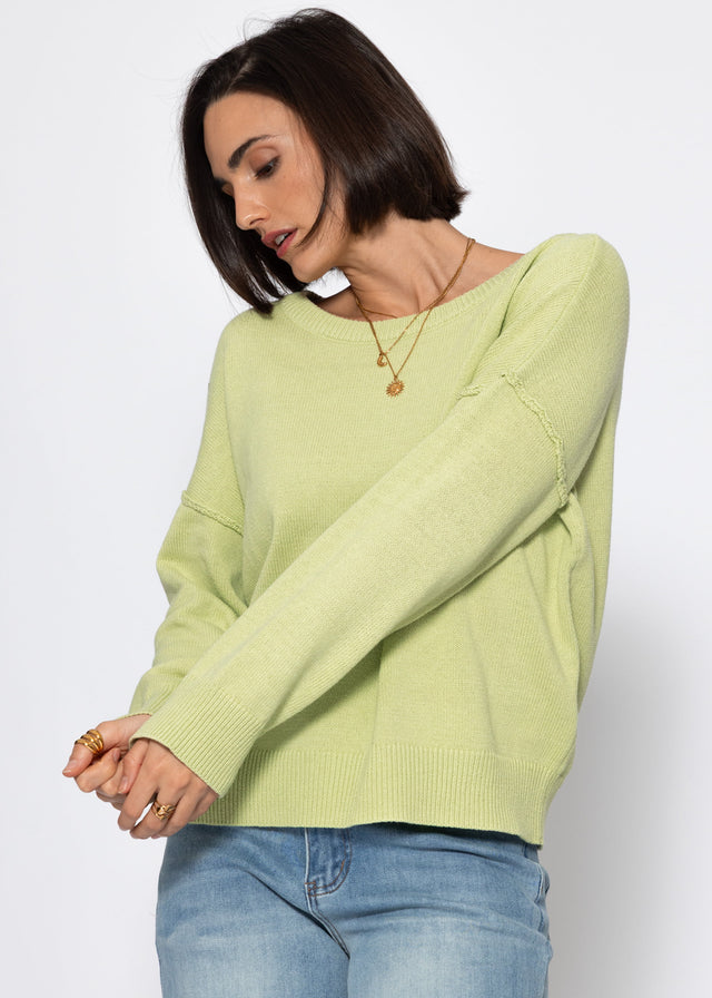 Oversized cotton jumper with back seam - sage green