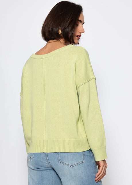 Oversized cotton jumper with back seam - sage green