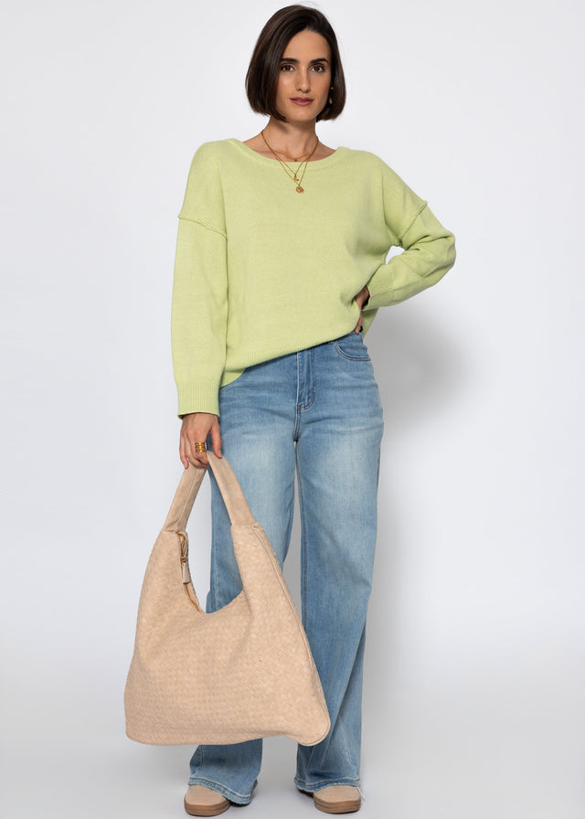 Oversized cotton jumper with back seam - sage green