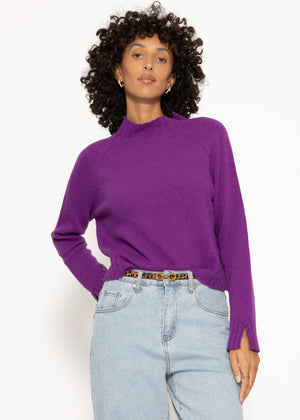 Pullover mit Stehkragen und Ärmelschlitzen - plum