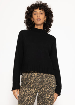 Pullover mit Stehkragen und Ärmelschlitzen - schwarz