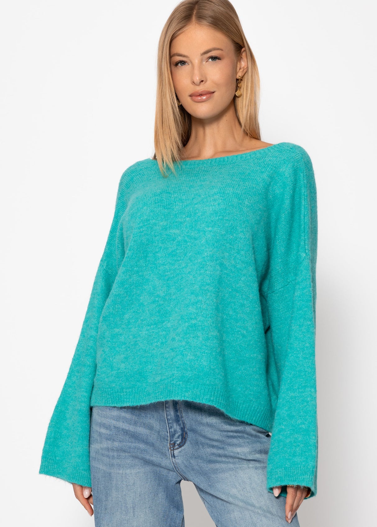 Sweater with low back neckline - turquoise