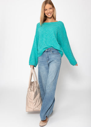 Sweater with low back neckline - turquoise