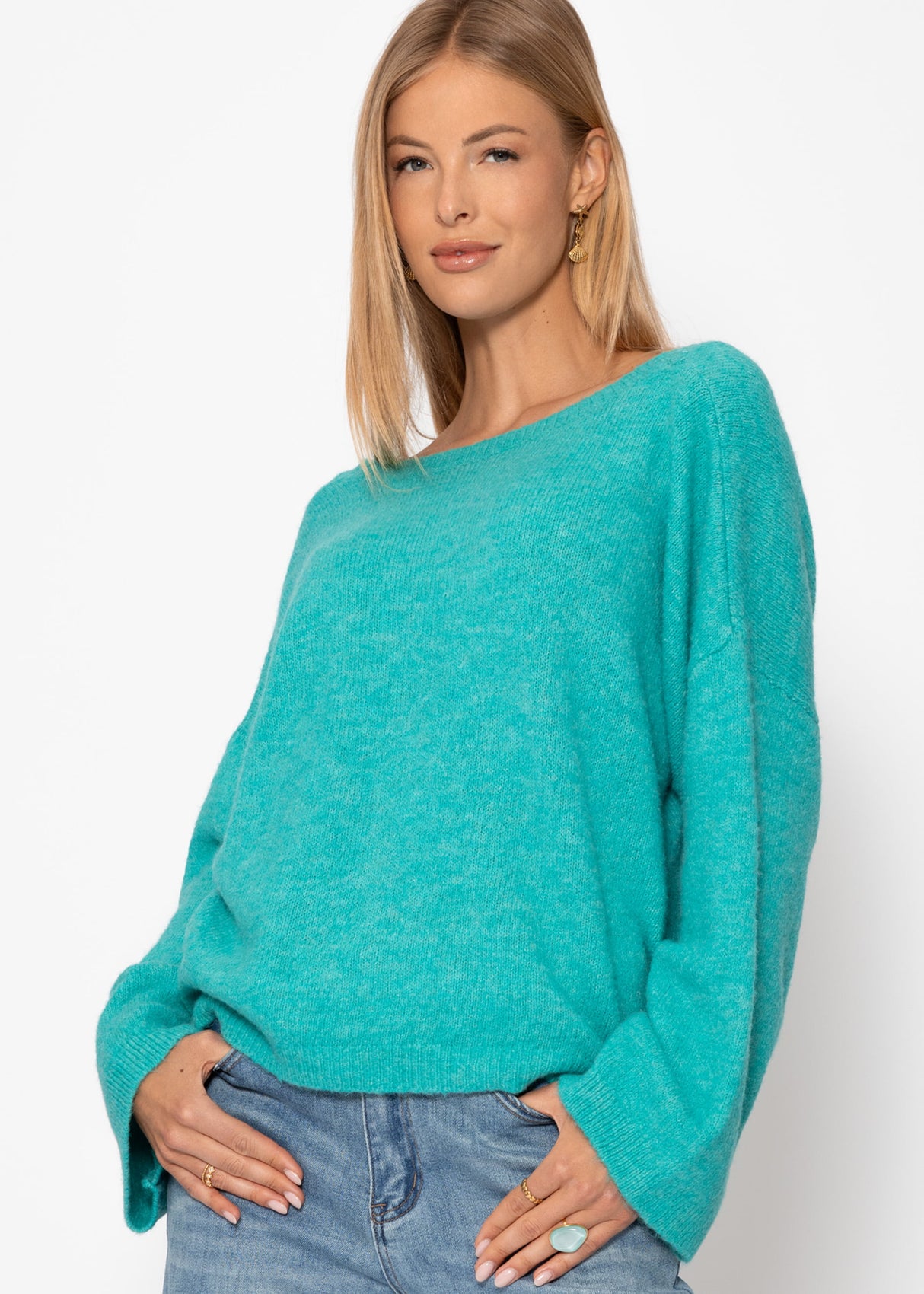 Sweater with low back neckline - turquoise