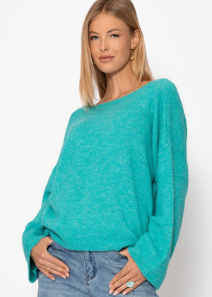 Sweater with low back neckline - turquoise