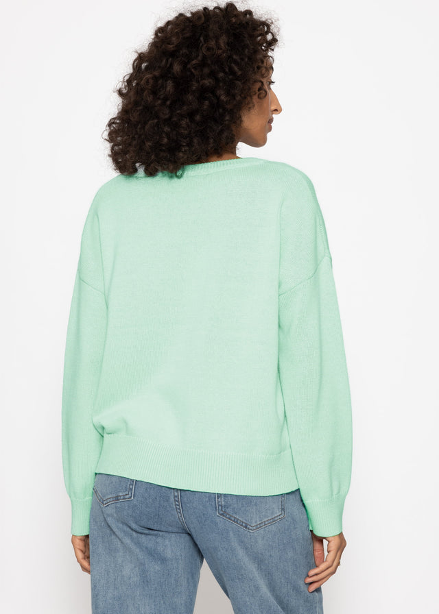Oversized cotton jumper with deep V-neck - mint