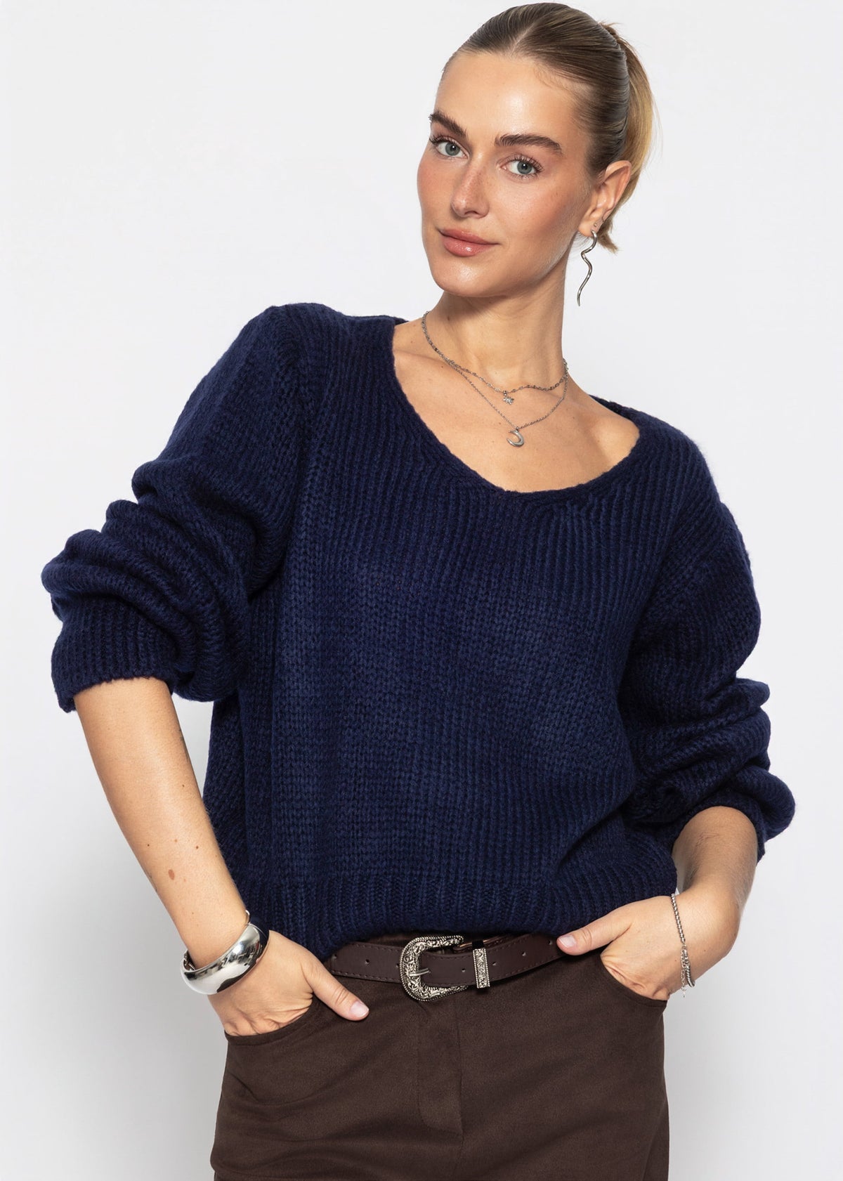 Pullover mit V-Ausschnitt - dunkelblau