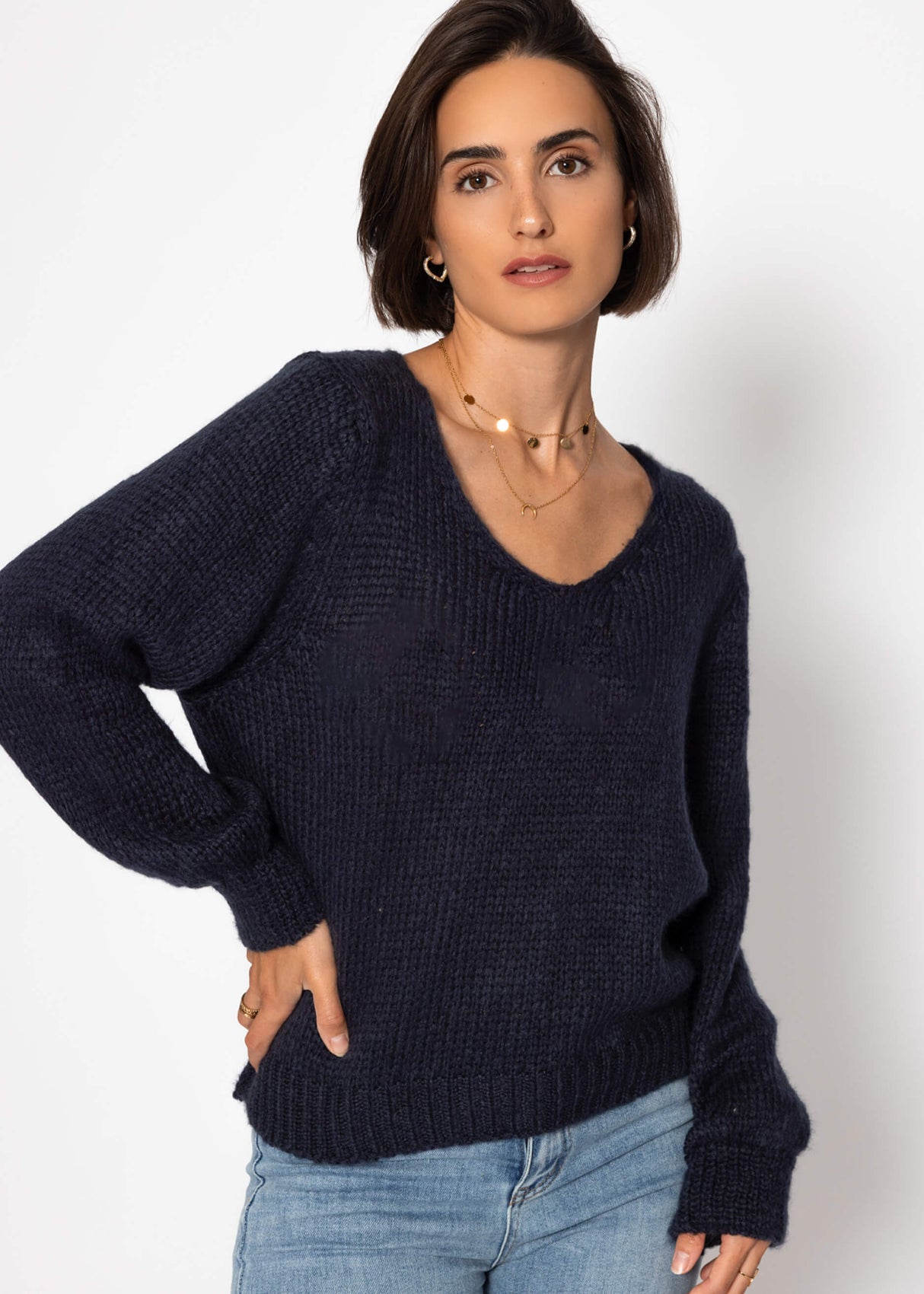 Pullover mit V-Ausschnitt - dunkelblau