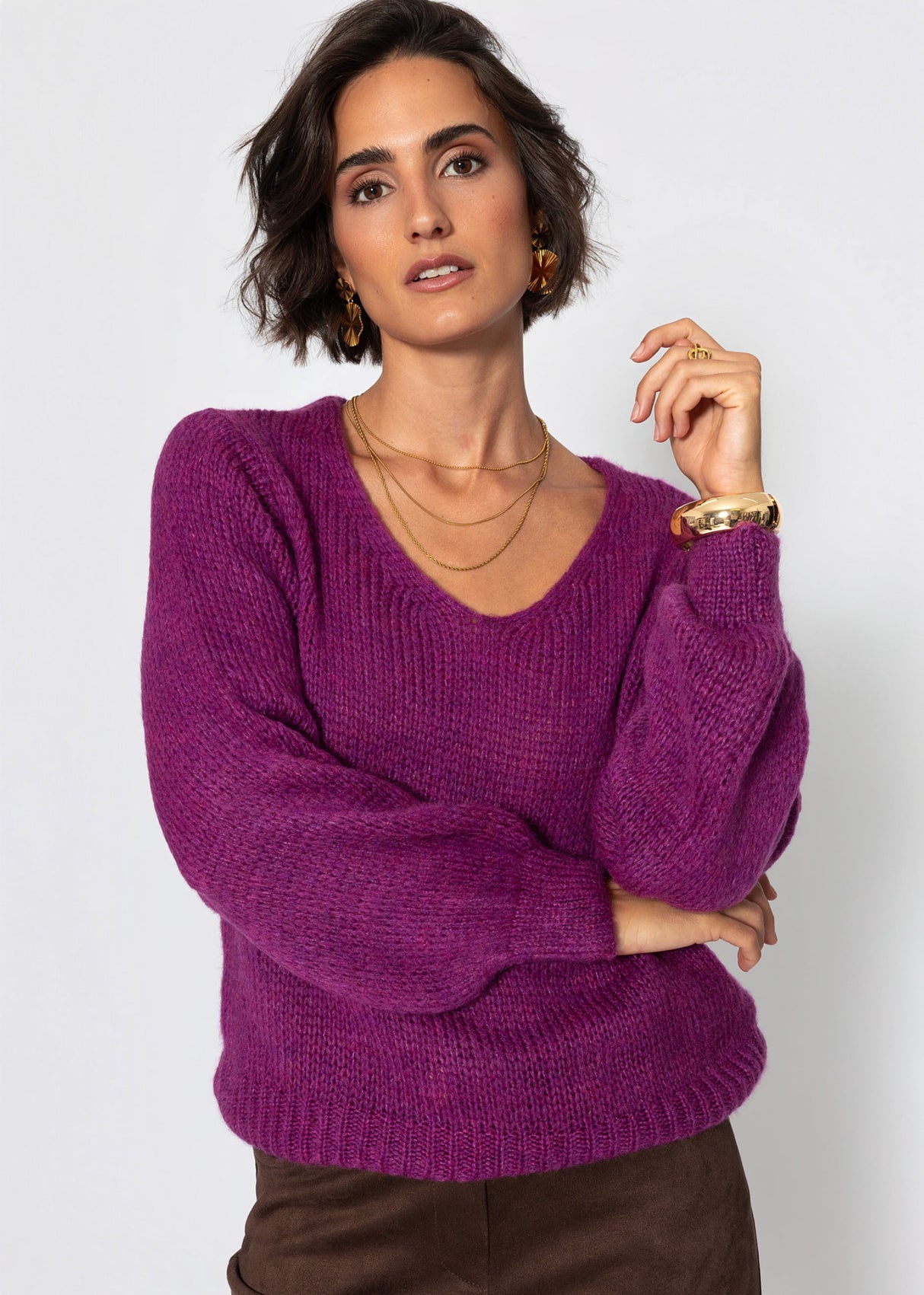 Pullover mit V-Ausschnitt - mauve