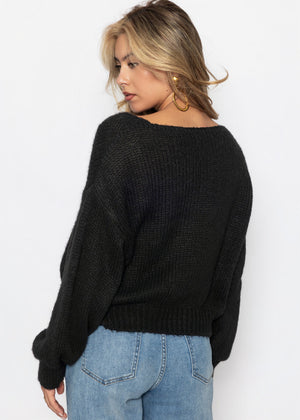 Pullover mit V-Ausschnitt - schwarz