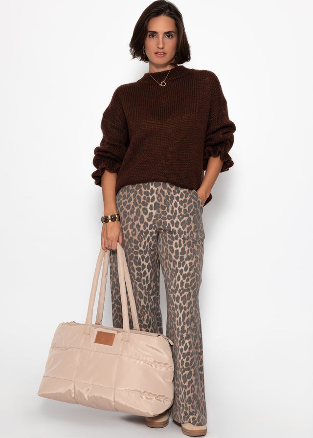 Knit jumper with ruffle sleeves - brown