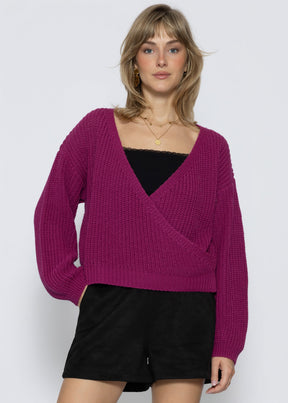 Pullover mit Wickeloptik - beere