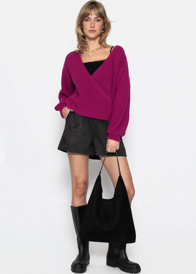 Pullover mit Wickeloptik - beere
