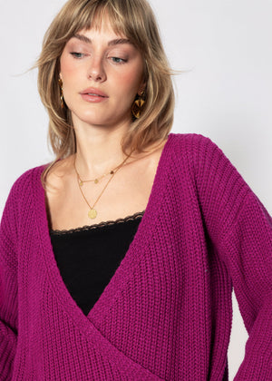 Pullover mit Wickeloptik - beere