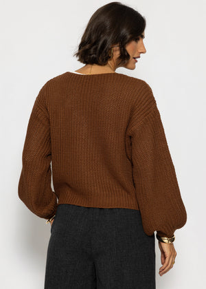 Pullover mit Wickeloptik - braun