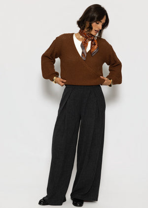 Pullover mit Wickeloptik - braun