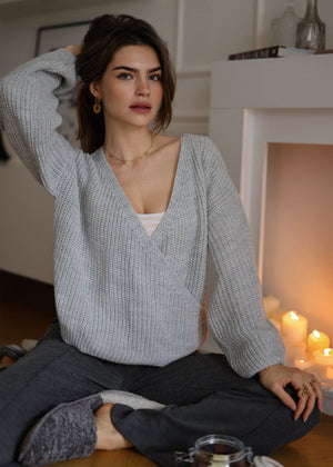 Pullover mit Wickeloptik - hellgrau
