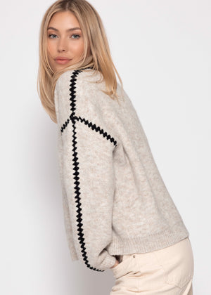Pullover mit Ziernähten - beige