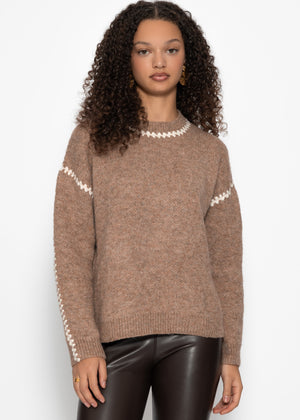 Sweater with decorative stitching - brown
