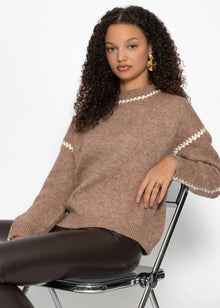 Sweater with decorative stitching - brown