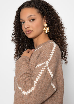 Sweater with decorative stitching - brown