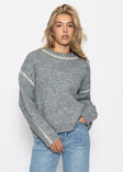 Pullover mit Ziernähten und Wollanteil - grau