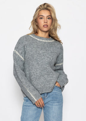 Pullover mit Ziernähten und Wollanteil - grau