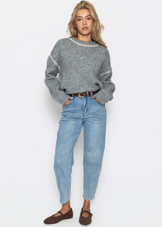 Jumper with decorative stitching and wool blend - grey