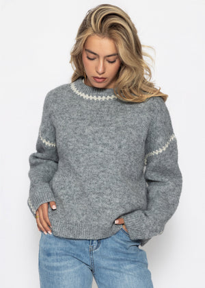 Jumper with decorative stitching and wool blend - grey