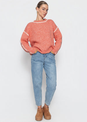 Pullover mit Ziernähten und Wollanteil - lachs