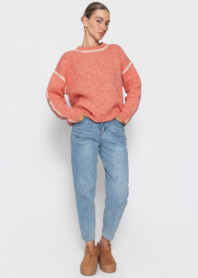 Pullover mit Ziernähten und Wollanteil - lachs