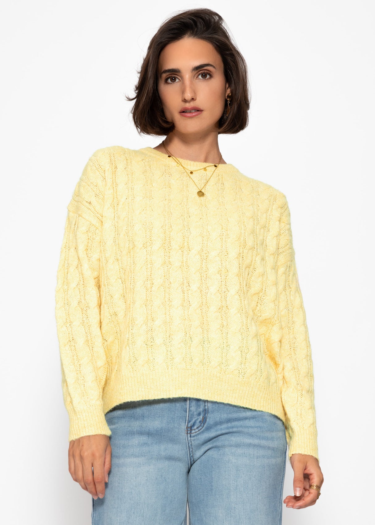 Pullover mit Zopfmuster - gelb