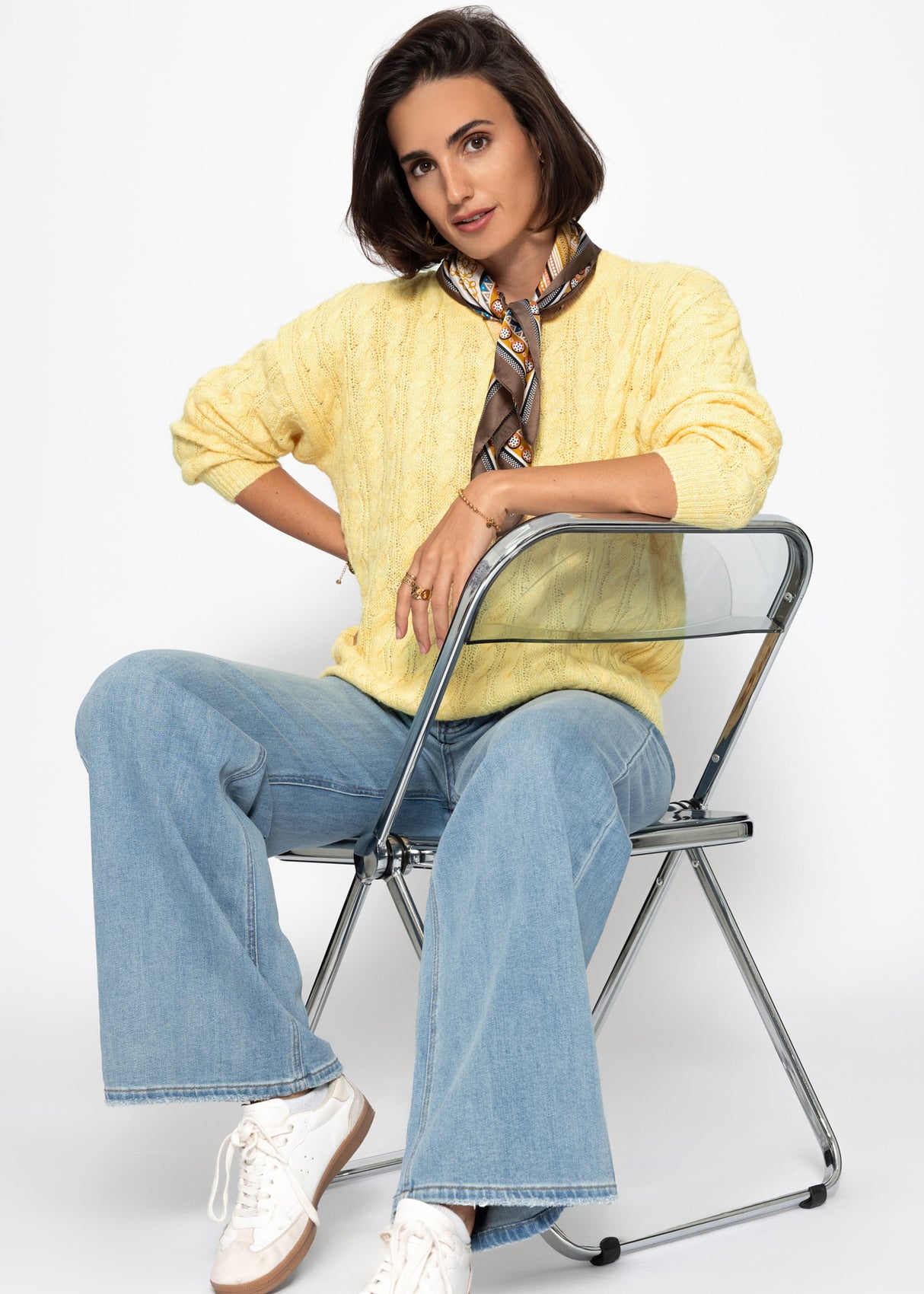 Pullover mit Zopfmuster - gelb