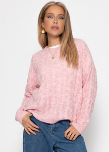 Pullover mit Zopfmuster - rosa