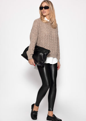 Pullover mit Zopfmuster - taupe